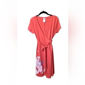 The North Face Wrap Dress Coral Cotton Bamboo Floral Detail Size Small
